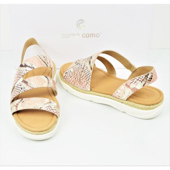 New! Corso Como Women's Snakeskin Embossed Leather Espadrille Sandals - Picture 6 of 7